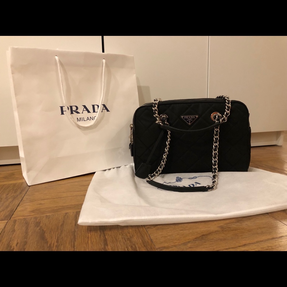 New authentic Prada black nylon shoulder bag